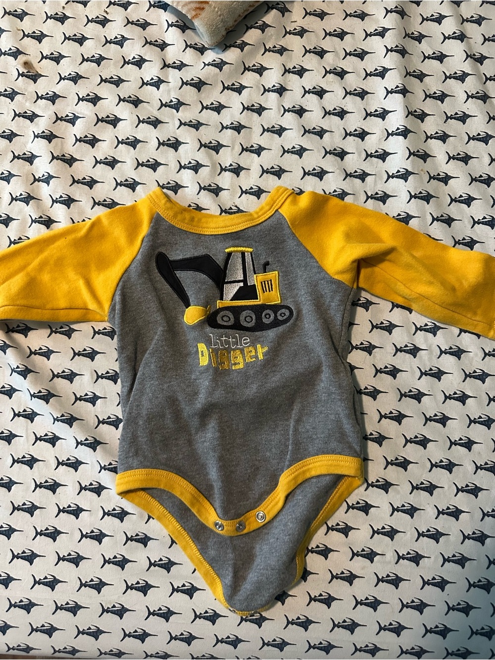 John Deere Grey & Yellow 'Little Digger' One-Piece Bodysuit